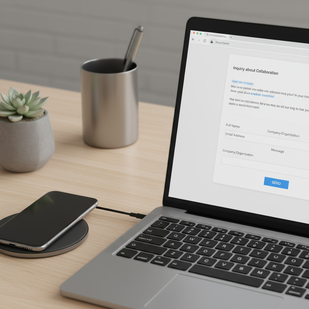 Schreibtisch mit Telefon, E‑Mail und Formular