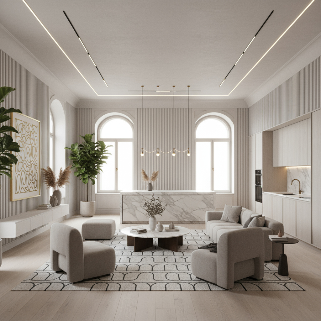 Helles Wohn- und Kücheninterieur in Wien